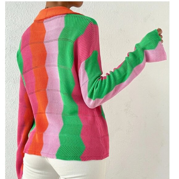 🔥3/$30🔥NEW SHEIN EZwear ZigZag Color Block Button Front Cardigan – XS - Picture 2 of 13